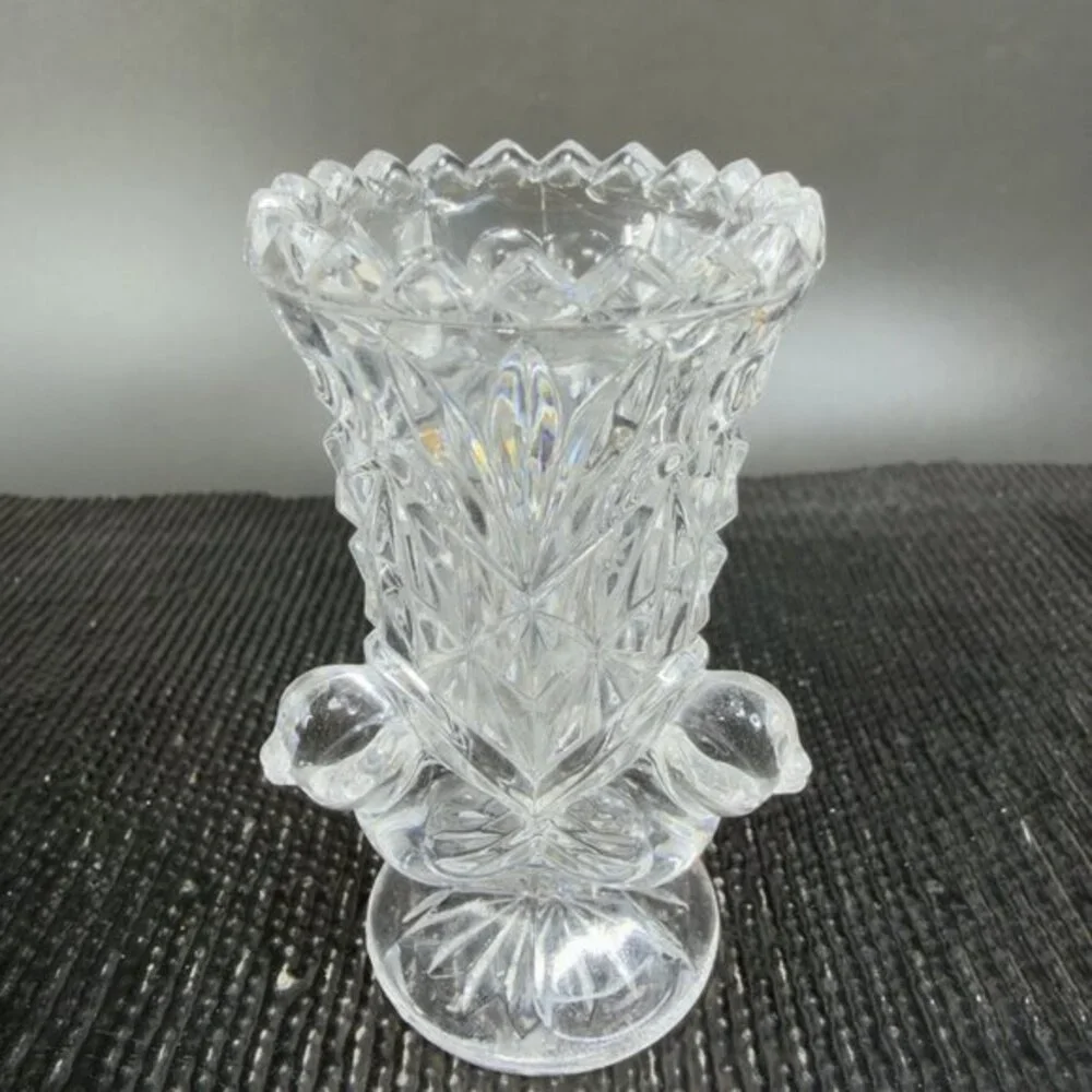 Vintage Hofbauer Clear Lead Crystal Bird‎ Mini Vase Toothpick Holder Birds VTG